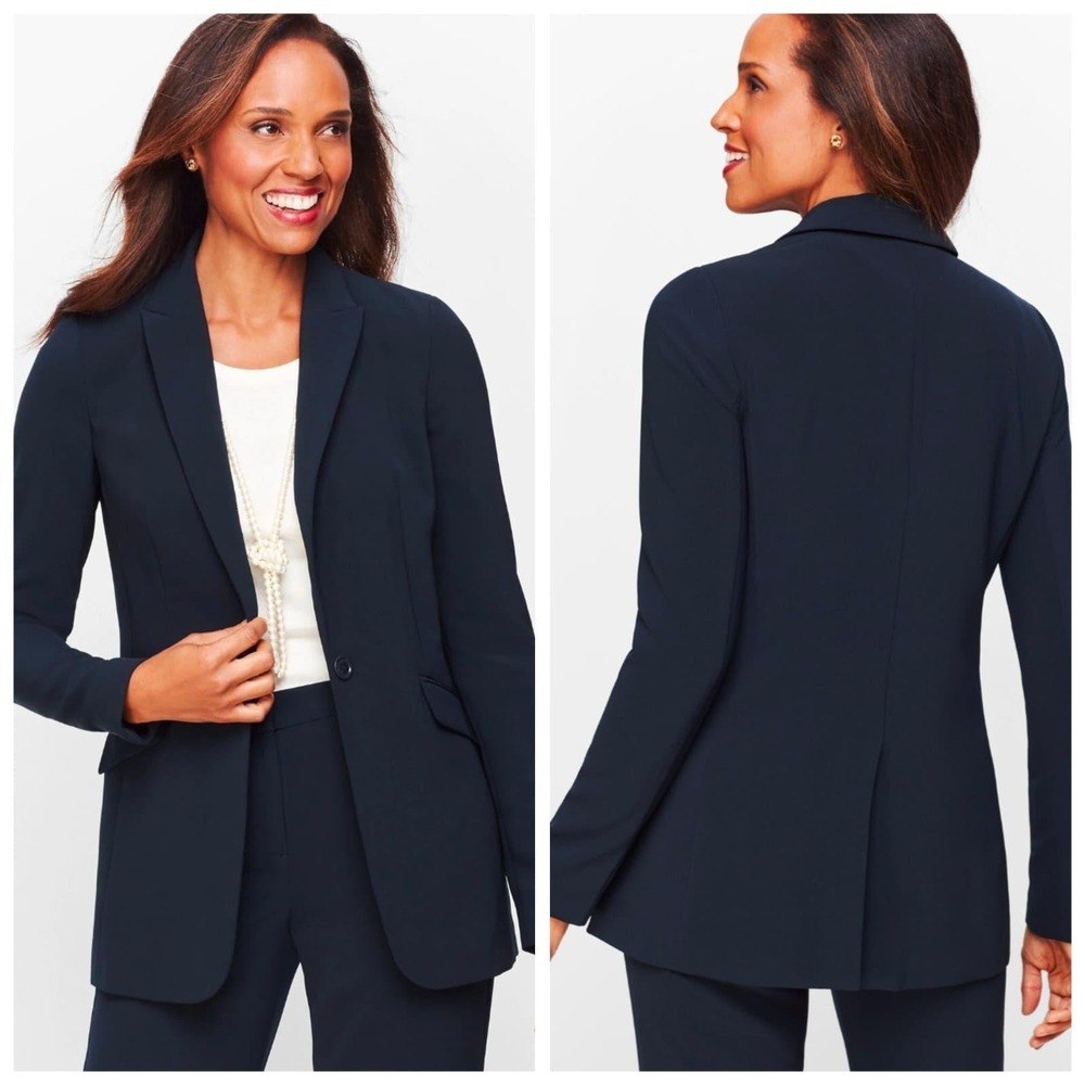 Talbots Plus Navy Blue Single Button Blazer Jacket Size 16W Career Professional